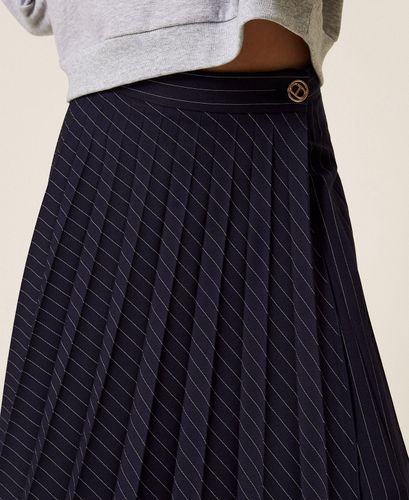 Pinstripe midi wrap-around skirt