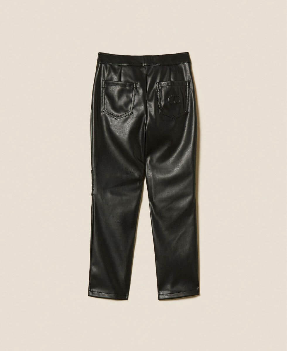 Faux leather trousers with stitching