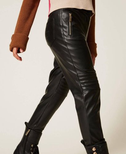 Faux leather trousers with stitching