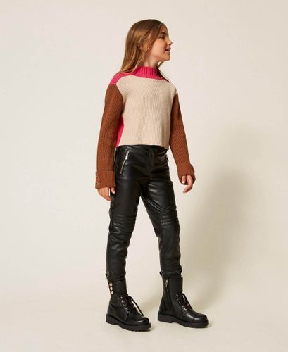 Faux leather trousers with stitching