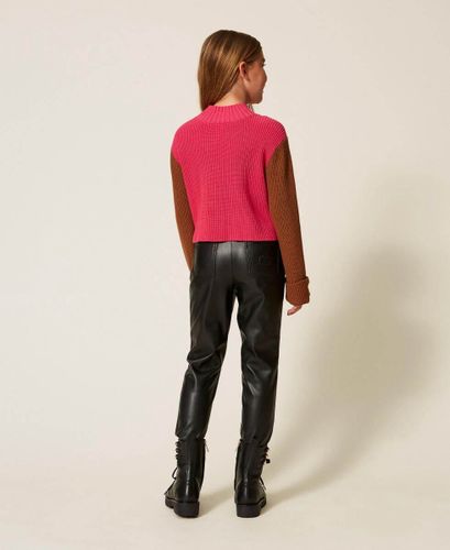 Faux leather trousers with stitching
