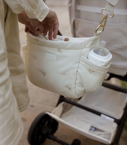 אירגונית מעוצבת לעגלות תינוק וטיולינים עם מקום לבקבוקים, רצועות תליה וכתף - אפור אבן עם רקמה