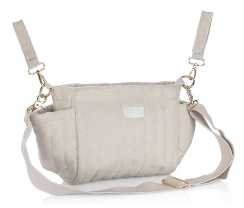 אירגונית מעוצבת לעגלות תינוק וטיולינים עם מקום לבקבוקים, רצועות תליה וכתף - אפור אבן קווילט