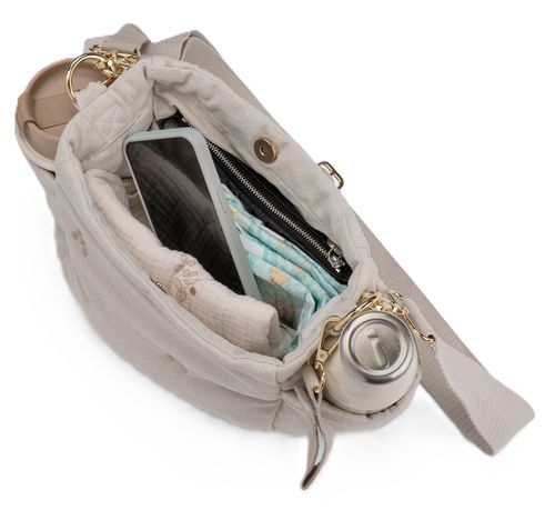 אירגונית מעוצבת לעגלות תינוק וטיולינים עם מקום לבקבוקים, רצועות תליה וכתף - אפור אבן קווילט