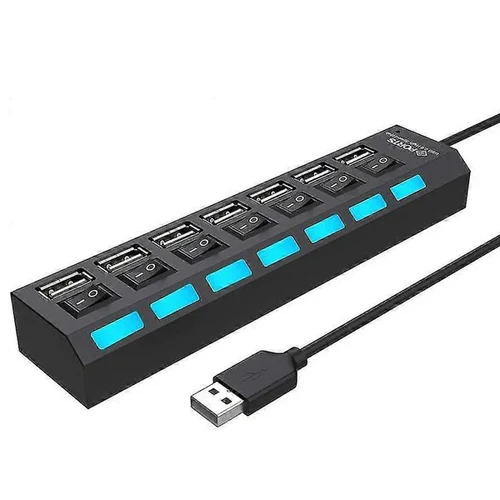 מפצל USB יו אס בי 7 כניסות כולל כפתור הפעלה לכל כניסה