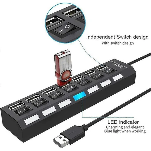 מפצל USB יו אס בי 7 כניסות כולל כפתור הפעלה לכל כניסה
