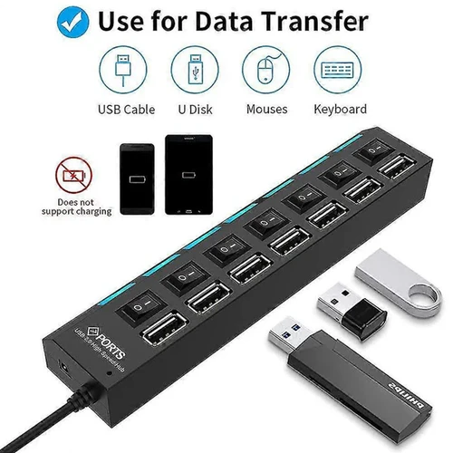 מפצל USB יו אס בי 7 כניסות כולל כפתור הפעלה לכל כניסה