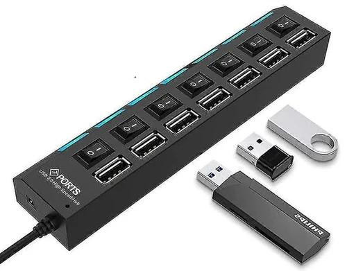 מפצל USB יו אס בי 7 כניסות כולל כפתור הפעלה לכל כניסה