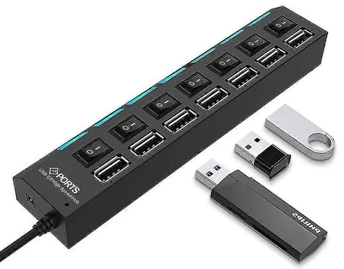 מפצל USB יו אס בי 7 כניסות כולל כפתור הפעלה לכל כניסה
