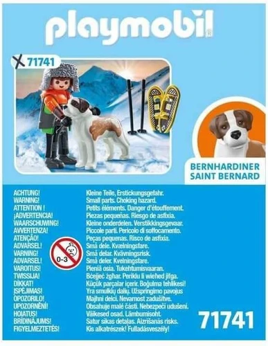 משחק פליימוביל ילד צעיר מטייל בשלג עם כלב סן ברנרד שלו לגילאי 4+