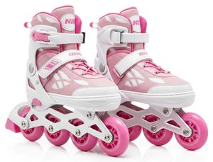 רולר בליידס במידה 35-38 עם גלגלי PU ובטנה מרופדת מנדפת זיעה - ורוד/לבן