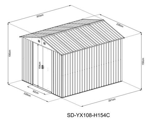 מחסן מתכת עובי דופן כפול דגם SD-YX108 3.03X2.36X1.90