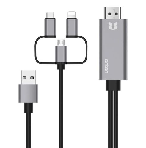 כבל HDMI לכל המכשירים - 3 ב-1 (אייפון, מיקרו וטייפ סי) - Plug and Play - חברת ONTEN