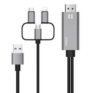 כבל HDMI לכל המכשירים - 3 ב-1 (אייפון, מיקרו וטייפ סי) - Plug and Play - חברת ONTEN