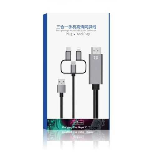 כבל HDMI לכל המכשירים - 3 ב-1 (אייפון, מיקרו וטייפ סי) - Plug and Play - חברת ONTEN