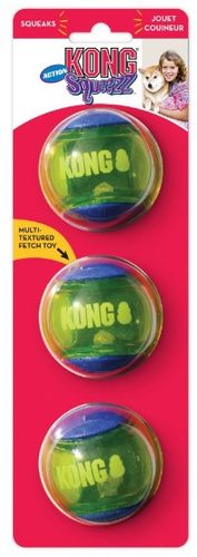 משחק לכלב שלישיית כדורי גומי מצפצפים - Kong Squeezz Action Ball