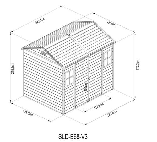 מחסן גינה פלסטיק 190X244X216 דגם B68 לבן-שחור  
