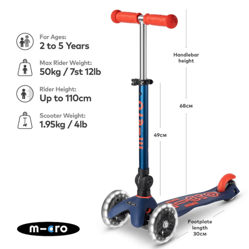 קורקינט מיני מיקרו דלוקס לד מתקפל Mini Deluxe Led Foldable כחול כהה