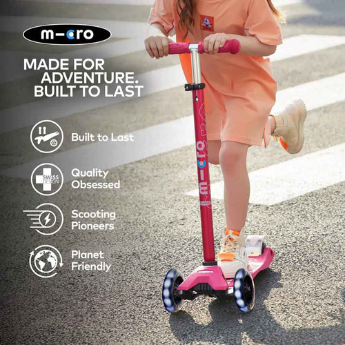 קורקינט מקסי מיקרו דלוקס לד מתקפל Maxi Deluxe Foldable Led ורוד