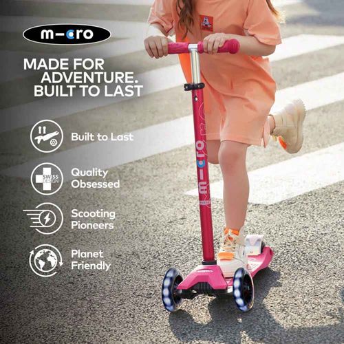 קורקינט מקסי מיקרו דלוקס לד מתקפל Maxi Deluxe Foldable Led ורוד ניאון