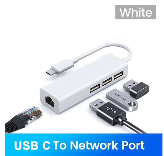 מתאם רשת ל TYPE C הכולל מפצל USB וחיבור לכבל רשת