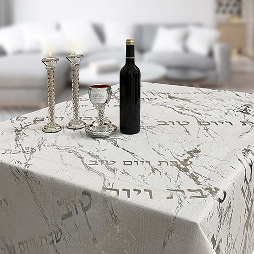 מפת שולחן מהודרת דגם "שיש כסף" בגדלים שונים