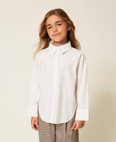 Oversize poplin shirt with rhinestones
