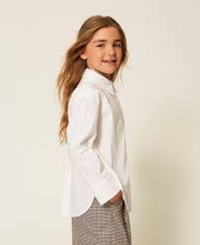 Oversize poplin shirt with rhinestones