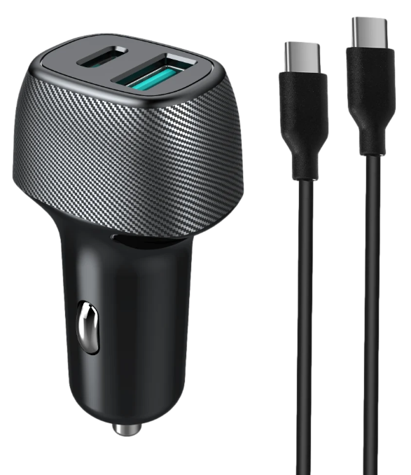 מטען כפול לרכב מהיר עם יציאת USB ו-TYPE C + כבל TYPE C