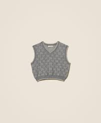 Jacquard knit sleeveless jumper with Oval T