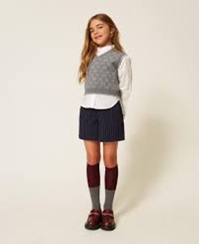 Jacquard knit sleeveless jumper with Oval T