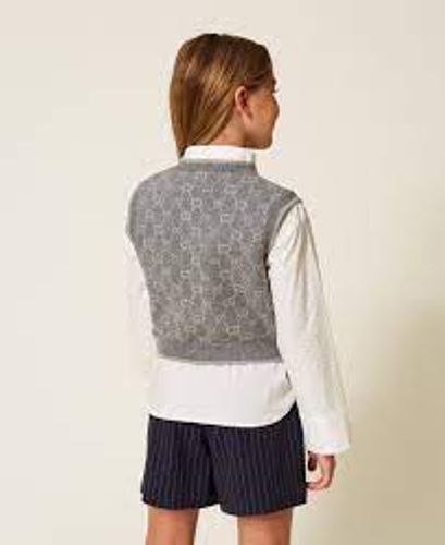 Jacquard knit sleeveless jumper with Oval T