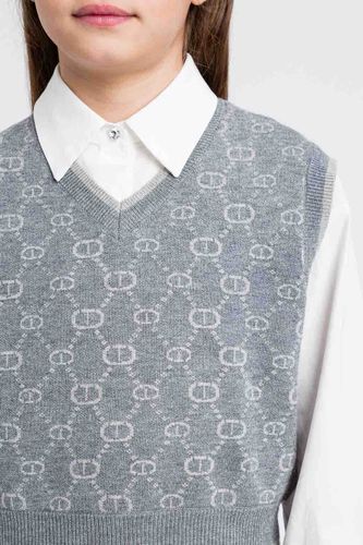 Jacquard knit sleeveless jumper with Oval T