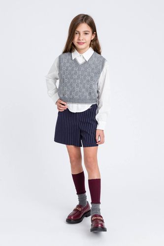 Jacquard knit sleeveless jumper with Oval T