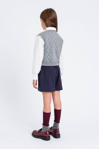 Jacquard knit sleeveless jumper with Oval T