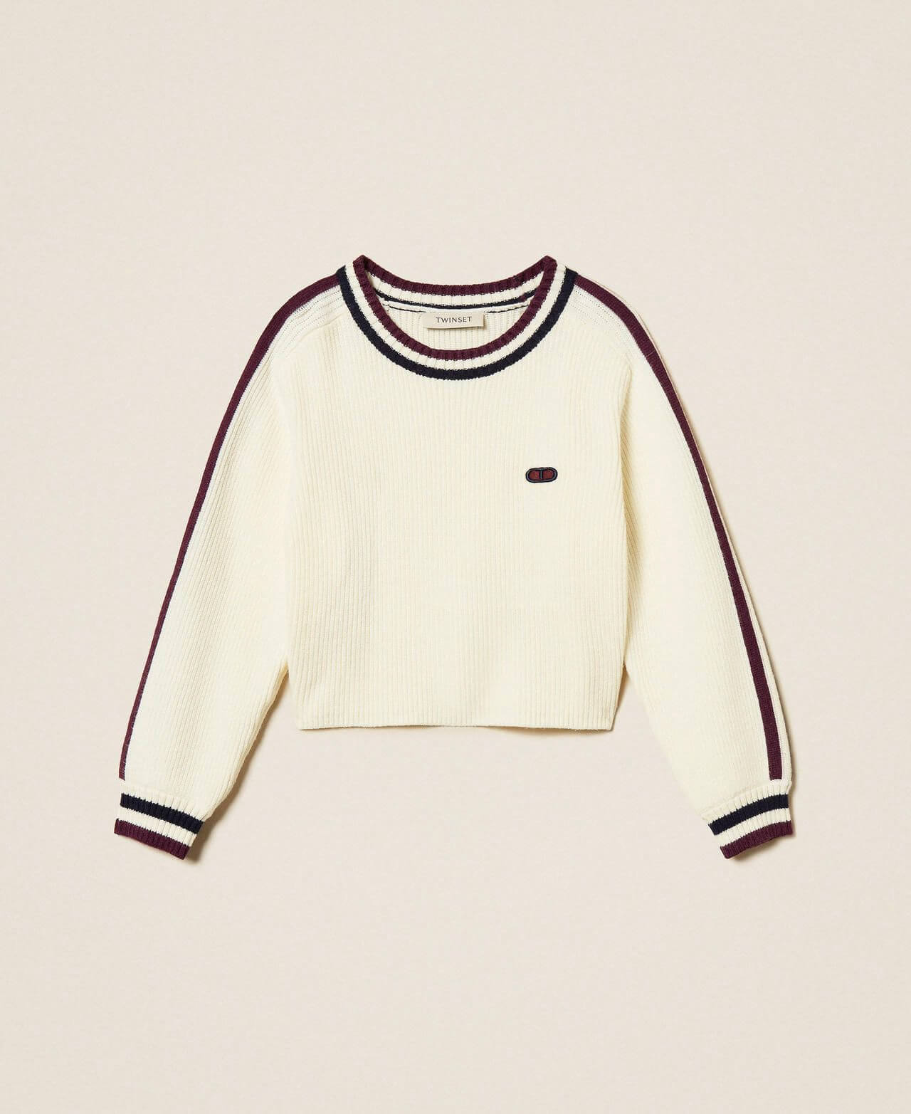Ribbed jumper with two-tone stripes