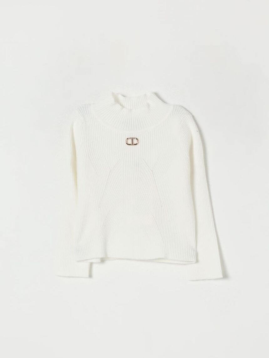 Rib knit turtleneck jumper with Oval T