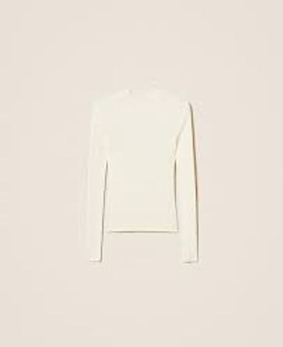 Rib knit turtleneck jumper with Oval T