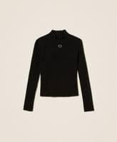 Rib knit turtleneck jumper with Oval T
