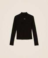 Rib knit turtleneck jumper with Oval T
