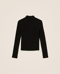 Rib knit turtleneck jumper with Oval T