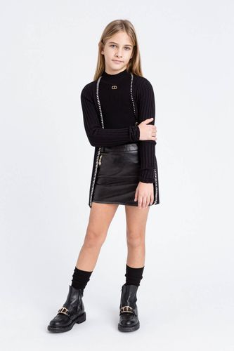 Rib knit turtleneck jumper with Oval T