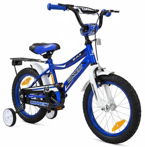 אופניים לילדים קונקט 14 אינץ' עם גלגלי עזר לגילאי 3-4 - כחול