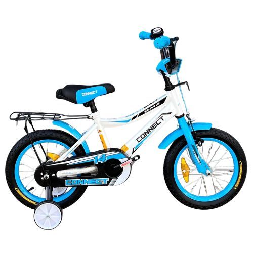 אופניים לילדים קונקט 16 אינץ' עם גלגלי עזר לגילאי 4-5 - תכלת ולבן