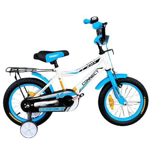 אופניים לילדים קונקט 20 אינץ' עם רגלית לגילאי 6-7 - תכלת לבן