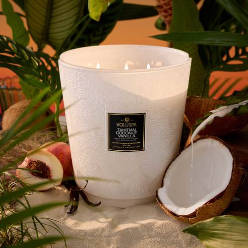 נר ריחני במיכל זכוכית ענק 3.5 קילו - Tahitian Coconut Vanilla