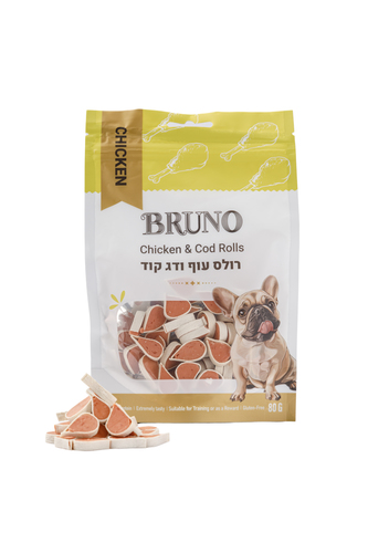 חטיף לכלב ברונו רולס עוף ודג קוד 80 גרם Bruno