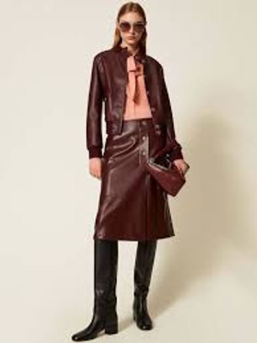 Faux leather midi skirt with buttons