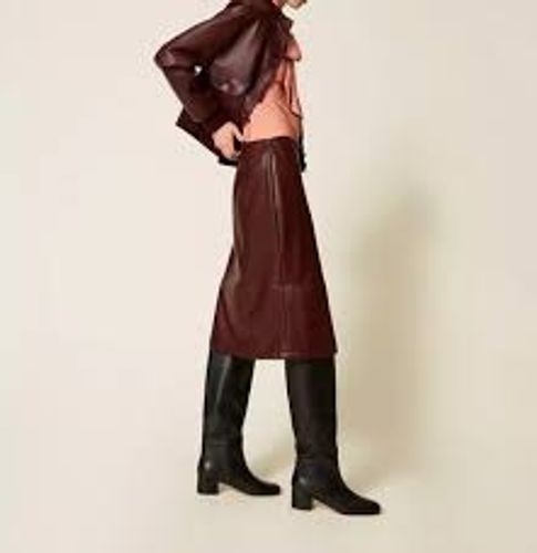 Faux leather midi skirt with buttons