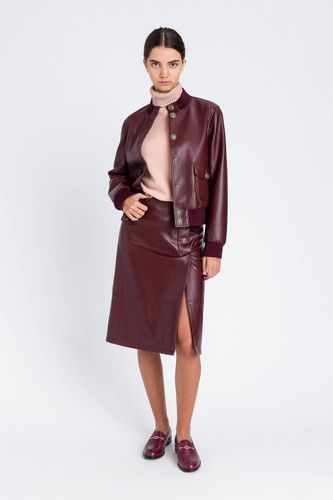 Faux leather midi skirt with buttons